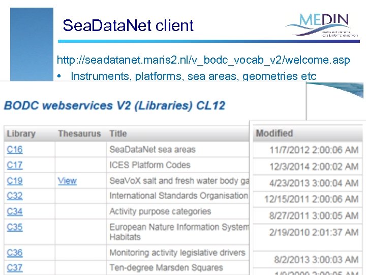 Sea. Data. Net client http: //seadatanet. maris 2. nl/v_bodc_vocab_v 2/welcome. asp • Instruments, platforms,