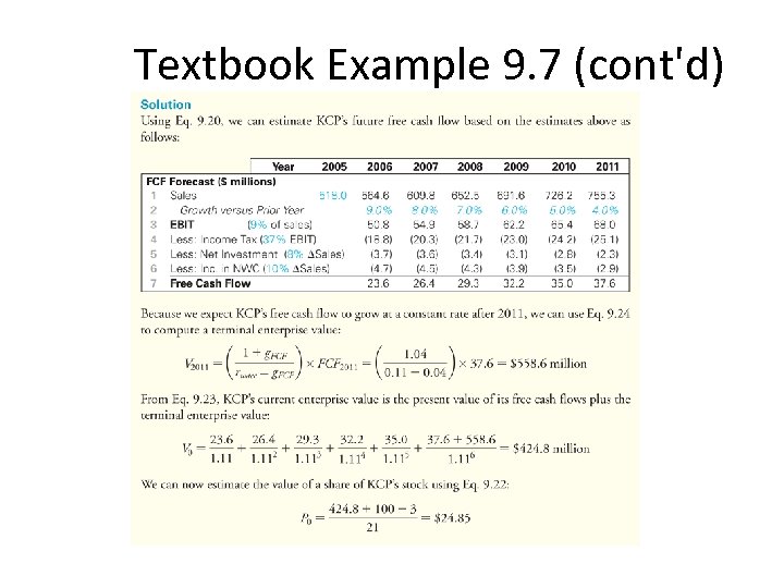 Textbook Example 9. 7 (cont'd) 