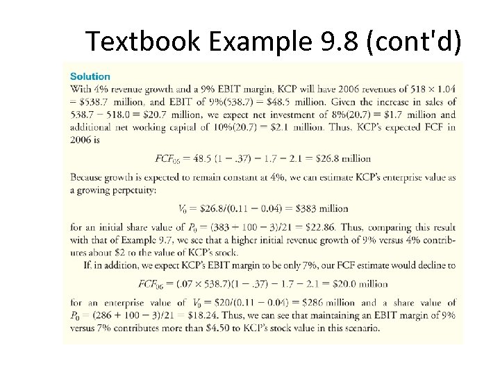 Textbook Example 9. 8 (cont'd) 