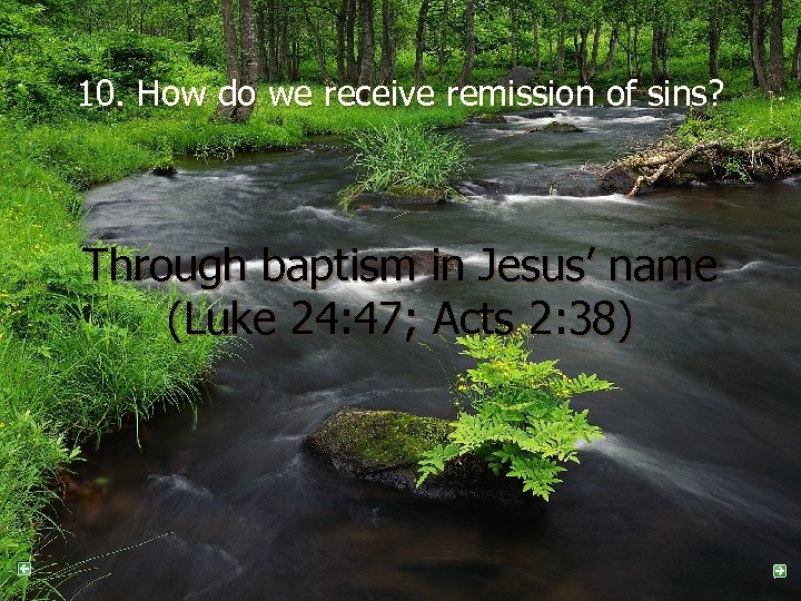 10. How do we receive remission of sins? Through baptism in Jesus’ name (Luke