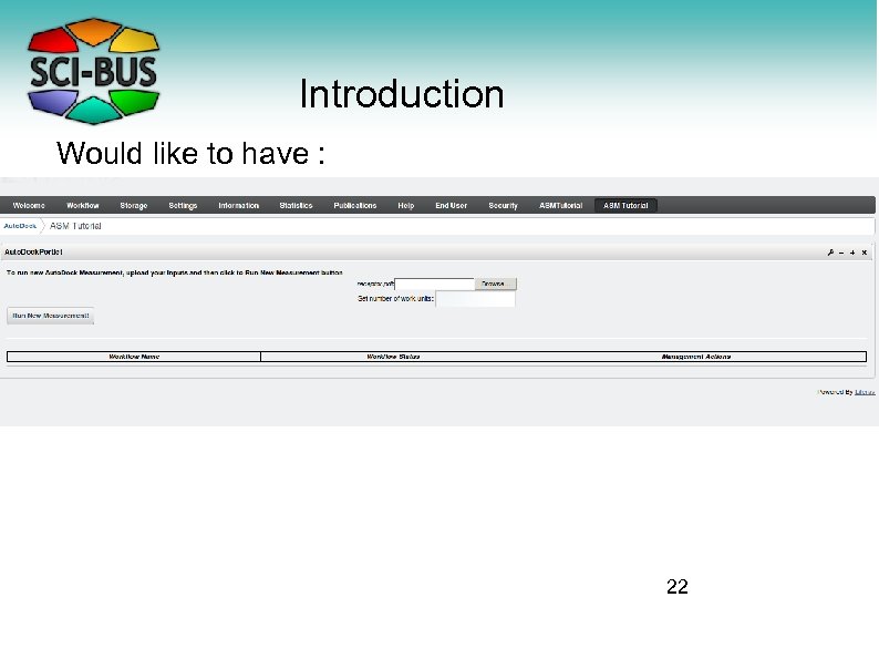 Introduction Would like to have : 22 