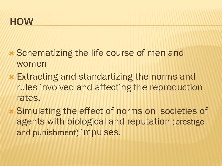 HOW Schematizing the life course of men and women Extracting and standartizing the norms