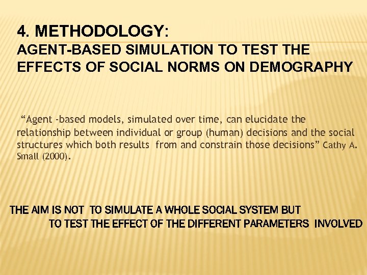 4. METHODOLOGY: AGENT-BASED SIMULATION TO TEST THE EFFECTS OF SOCIAL NORMS ON DEMOGRAPHY “Agent