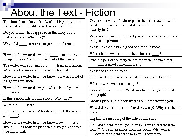About the Text - Fiction This book has different kinds of writing in it,