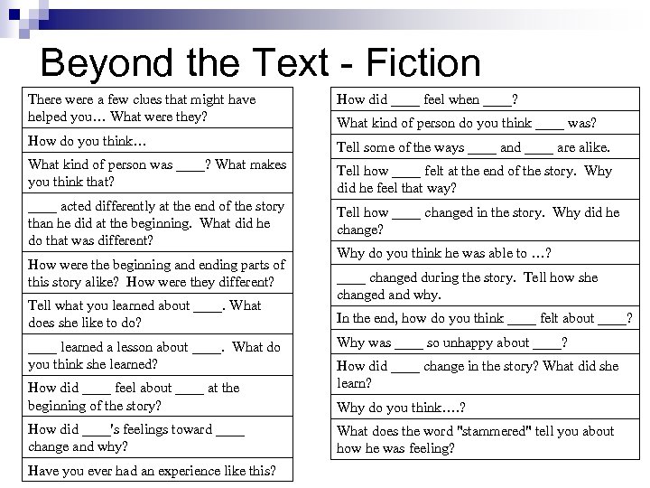 Beyond the Text - Fiction There were a few clues that might have helped