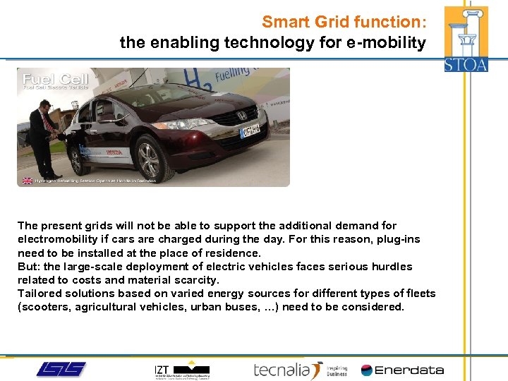 Smart Grid function: the enabling technology for e-mobility The present grids will not be