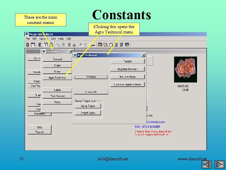 These are the main constant menus 10 Constants Clicking this opens the Agro Technical
