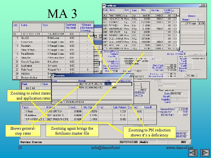 MA 3 Zooming to select materials and application rates Shows generalcrop rates 20 Zooming