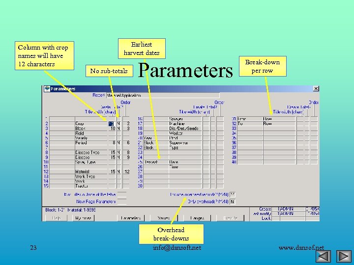 Column with crop names will have 12 characters 23 Earliest harvest dates No sub-totals