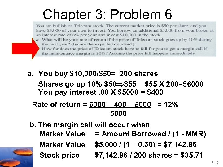 Chapter 3: Problem 6 a. You buy $10, 000/$50= 200 shares Shares go up