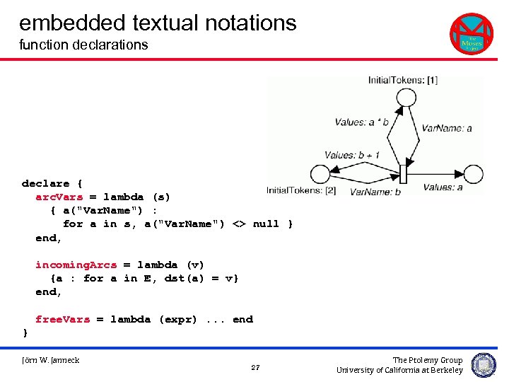 embedded textual notations function declarations declare { arc. Vars = lambda (s) { a(