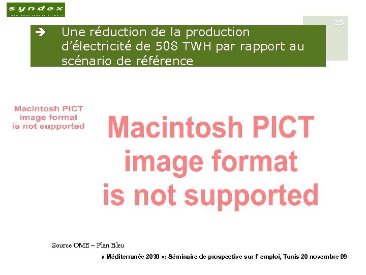 è Une réduction de la production d’électricité de 508 TWH par rapport au scénario