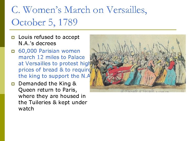 C. Women’s March on Versailles, October 5, 1789 p p p Louis refused to