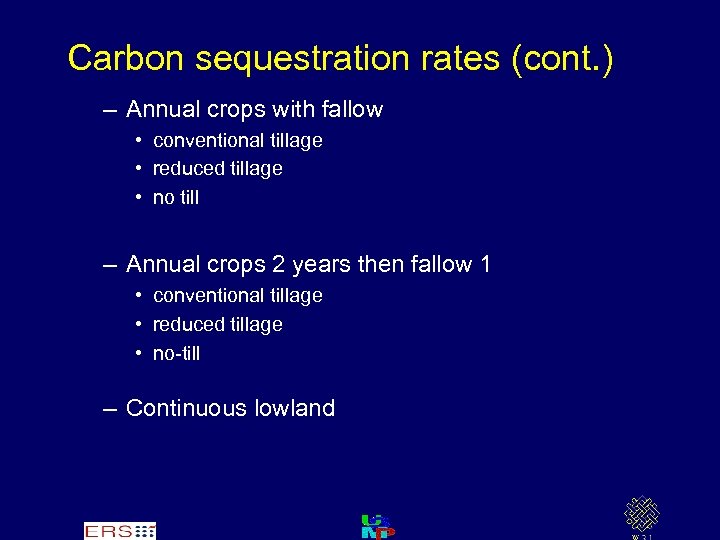 Carbon sequestration rates (cont. ) – Annual crops with fallow • conventional tillage •