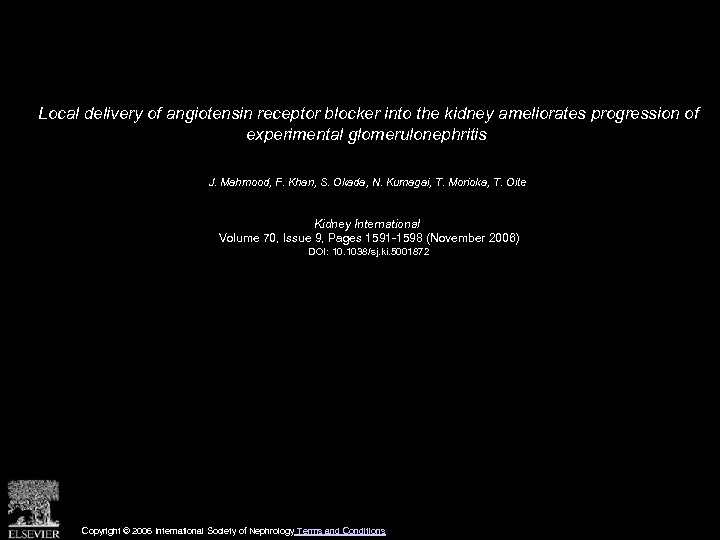 Local delivery of angiotensin receptor blocker into the kidney ameliorates progression of experimental glomerulonephritis