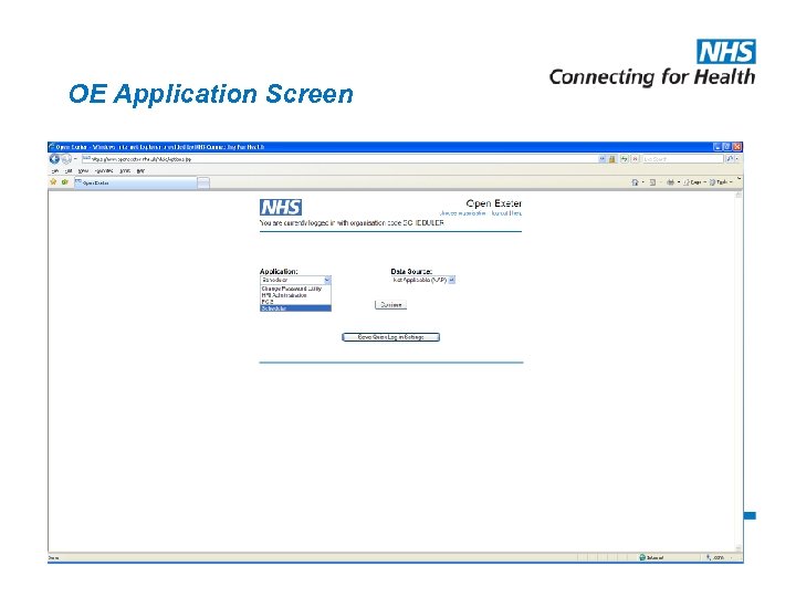 OE Application Screen 