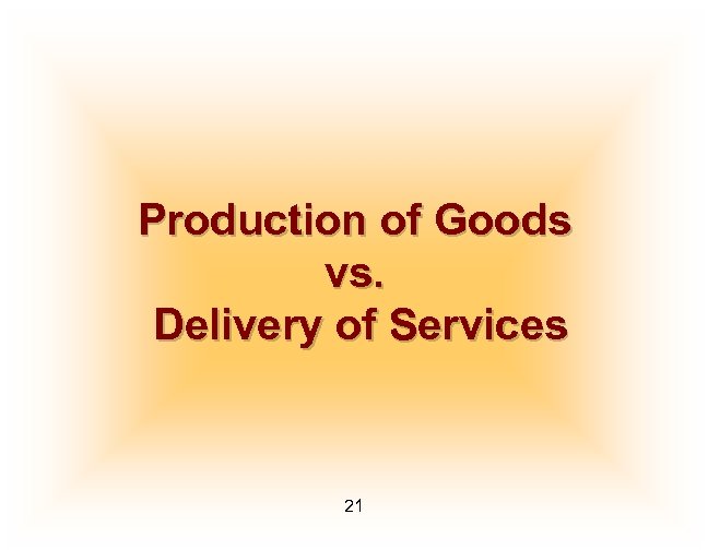 Production of Goods vs. Delivery of Services 21 