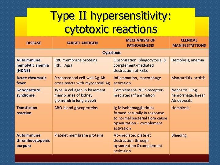 Type II hypersensitivity: cytotoxic reactions 