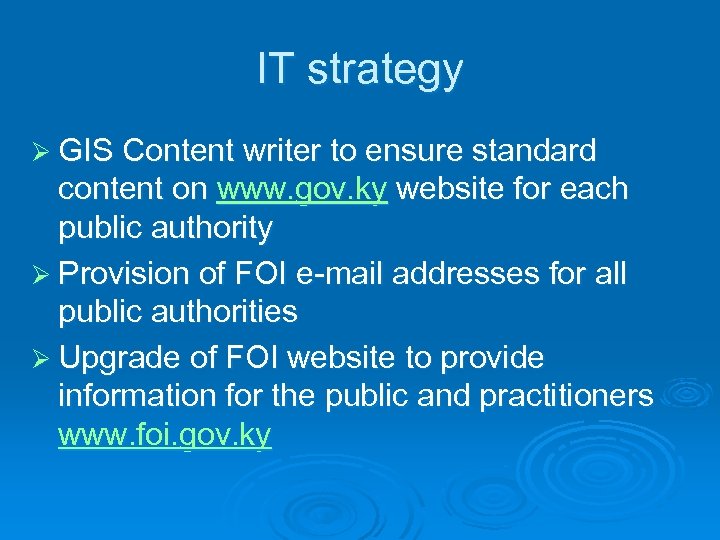 IT strategy Ø GIS Content writer to ensure standard content on www. gov. ky