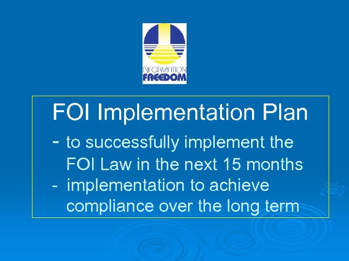 FOI Implementation Plan - to successfully implement the FOI Law in the next 15