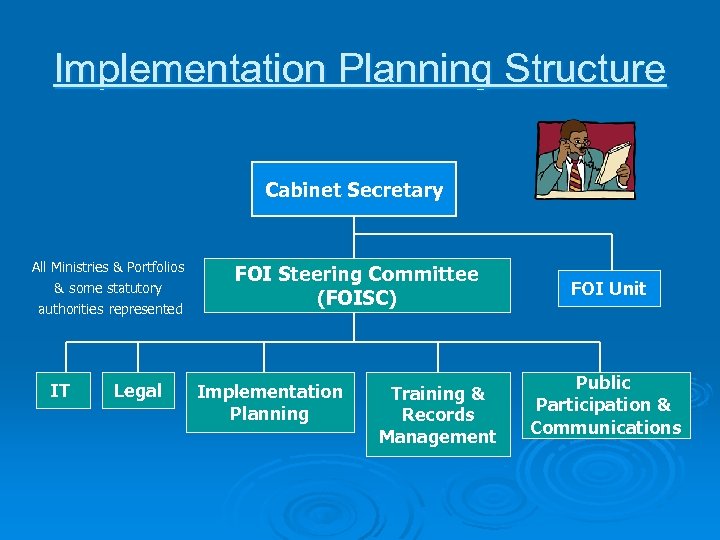 Implementation Planning Structure Cabinet Secretary All Ministries & Portfolios & some statutory authorities represented