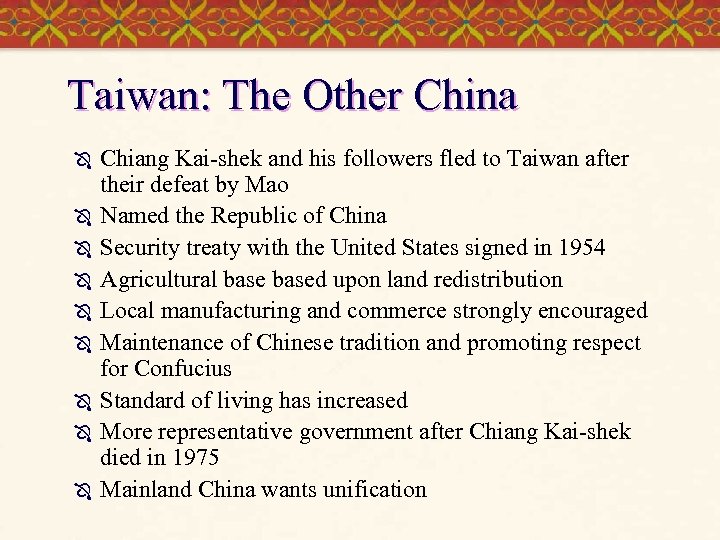 Taiwan: The Other China Ô Ô Ô Ô Ô Chiang Kai-shek and his followers