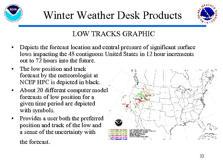 Winter Weather Desk Products LOW TRACKS GRAPHIC • Depicts the forecast location and central