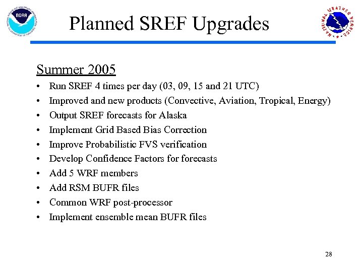 Planned SREF Upgrades Summer 2005 • • • Run SREF 4 times per day