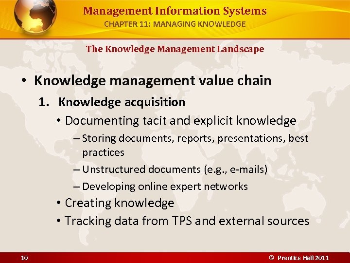 Management Information Systems CHAPTER 11: MANAGING KNOWLEDGE The Knowledge Management Landscape • Knowledge management