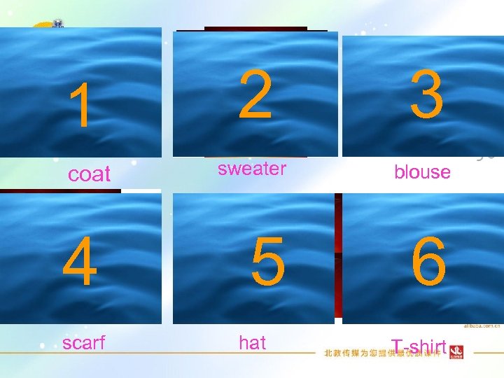 1 coat 4 scarf 2 3 sweater blouse 5 6 hat T-shirt 