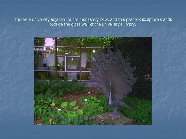 There’s a university adjacent to the monastery now, and this peacock sculpture stands outside