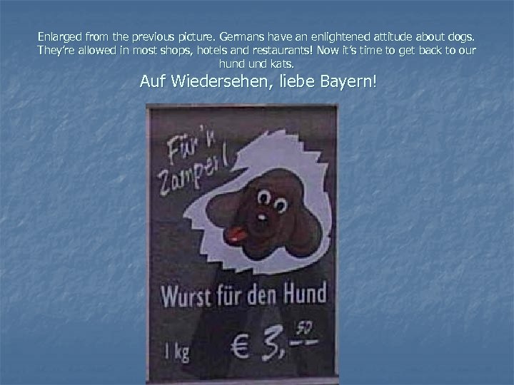 Enlarged from the previous picture. Germans have an enlightened attitude about dogs. They’re allowed
