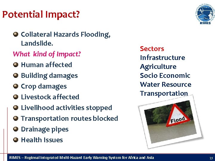 Potential Impact? Collateral Hazards Flooding, Landslide. What kind of Impact? Human affected Building damages