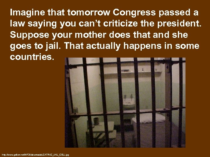 Imagine that tomorrow Congress passed a law saying you can’t criticize the president. Suppose