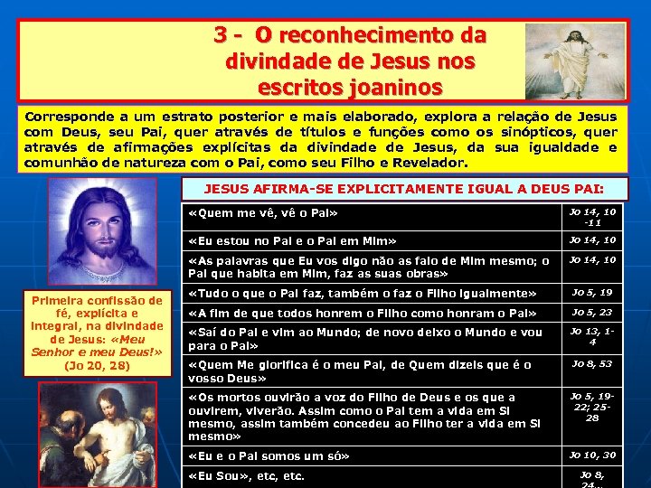 3 - O reconhecimento da divindade de Jesus nos escritos joaninos Corresponde a um