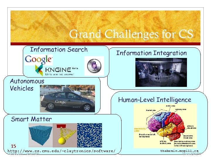Grand Challenges for CS Information Search Information Integration Autonomous Vehicles Human-Level Intelligence Smart Matter