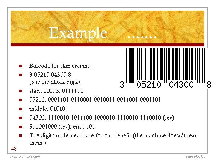 Example n n n n 46 . . . . Barcode for skin cream:
