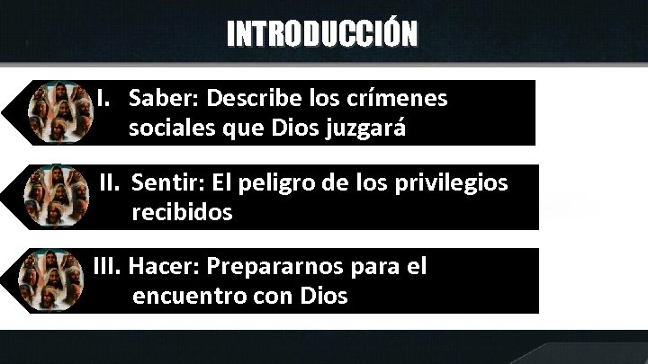 INTRODUCCIÓN I. Saber: Describe los crímenes sociales que Dios juzgará II. Sentir: El peligro