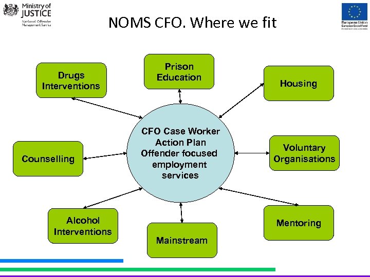 NOMS CFO. Where we fit Drugs Interventions Counselling Alcohol Interventions Prison Education CFO Case