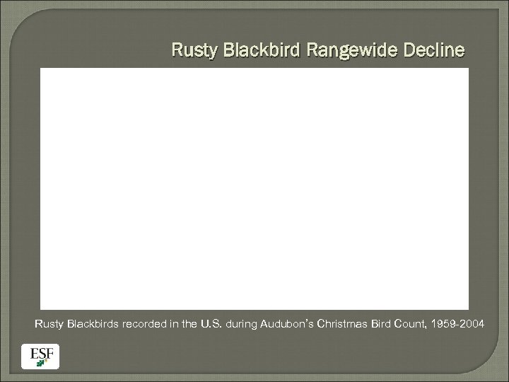 Rusty Blackbird Rangewide Decline Rusty Blackbirds recorded in the U. S. during Audubon’s Christmas