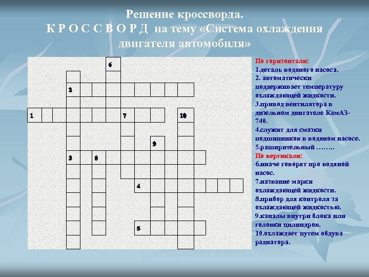 Решение кроссворда. К Р О С С В О Р Д на тему «Система