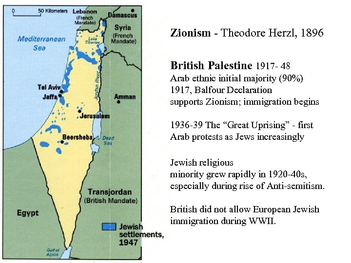 Zionism - Theodore Herzl, 1896 British Palestine 1917 - 48 Arab ethnic initial majority