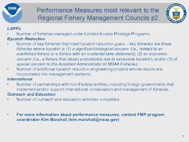 Performance Measures most relevant to the Regional Fishery Management Councils p 2 LAPPs •