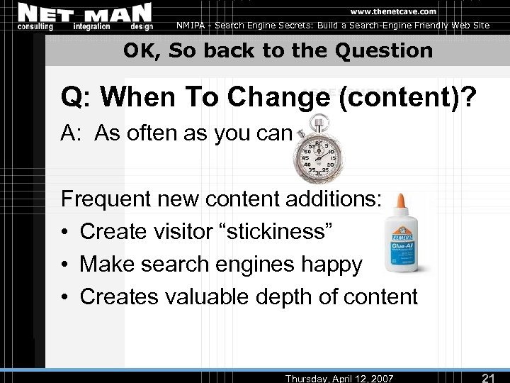 NMIPA - Search Engine Secrets: Build a Search-Engine Friendly Web Site OK, So back