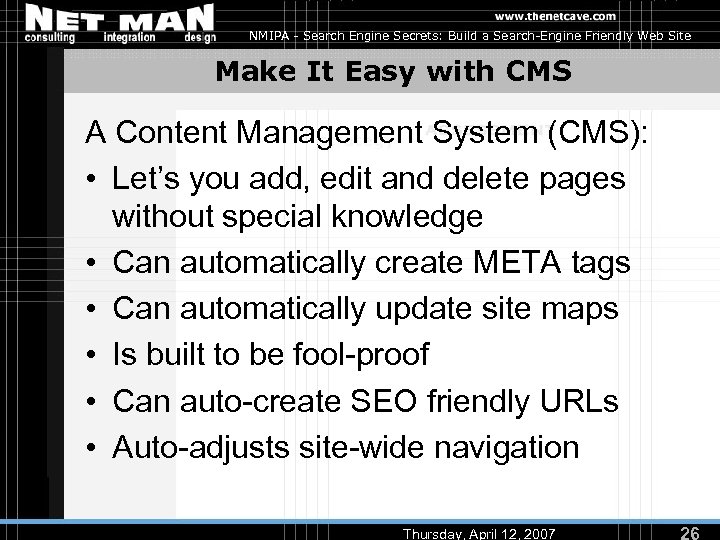 NMIPA - Search Engine Secrets: Build a Search-Engine Friendly Web Site Make It Easy