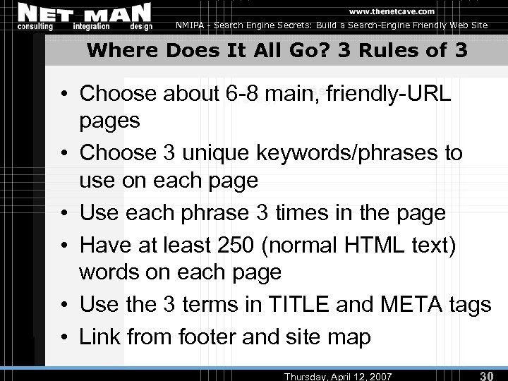 NMIPA - Search Engine Secrets: Build a Search-Engine Friendly Web Site Where Does It