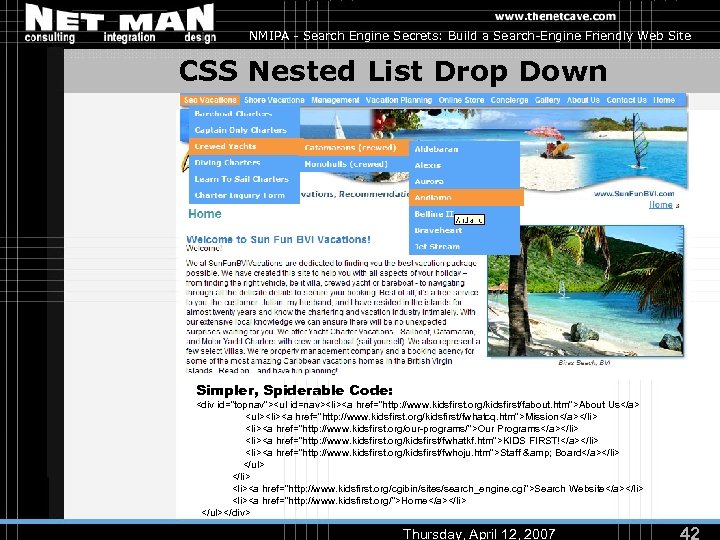 NMIPA - Search Engine Secrets: Build a Search-Engine Friendly Web Site CSS Nested List