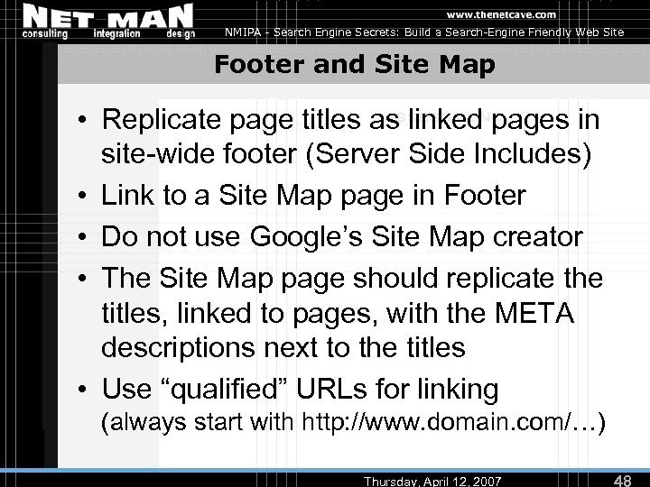 NMIPA - Search Engine Secrets: Build a Search-Engine Friendly Web Site Footer and Site