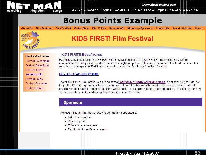 NMIPA - Search Engine Secrets: Build a Search-Engine Friendly Web Site Bonus Points Example