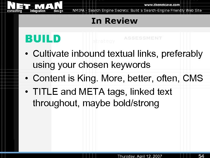 NMIPA - Search Engine Secrets: Build a Search-Engine Friendly Web Site In Review BUILD